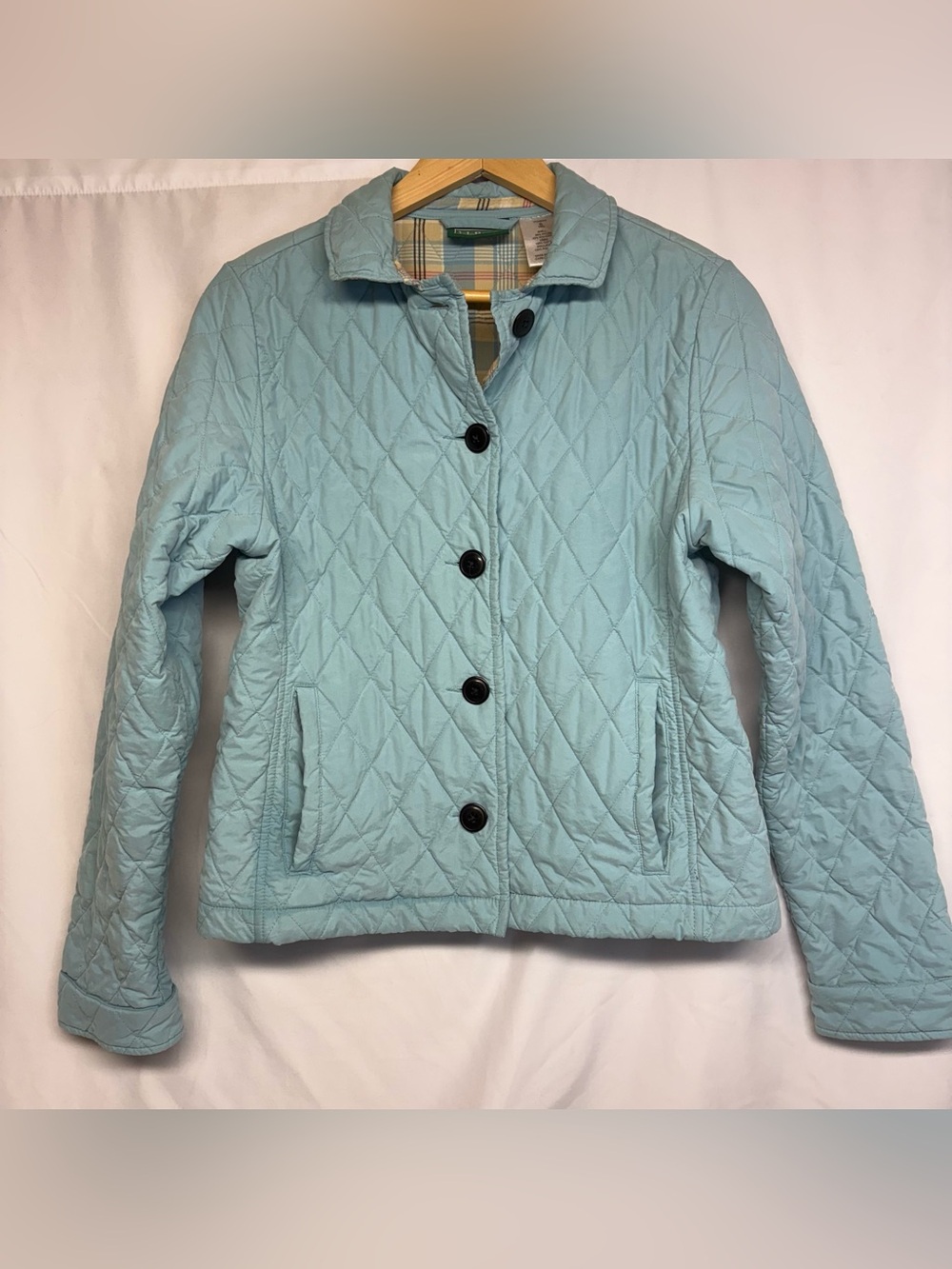 Vintage 1980’s LLBean Women’s Quilted Jacket Robins Egg Blue/Plaid Sz Small EVC!